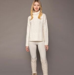 Lands End 100% Cashmere Cream Cable Stitch Roll Neck Sweater L Thick!!!